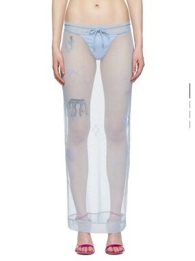 Sheer Light Blue Mesh Maxi Skirt from Saint Sintra